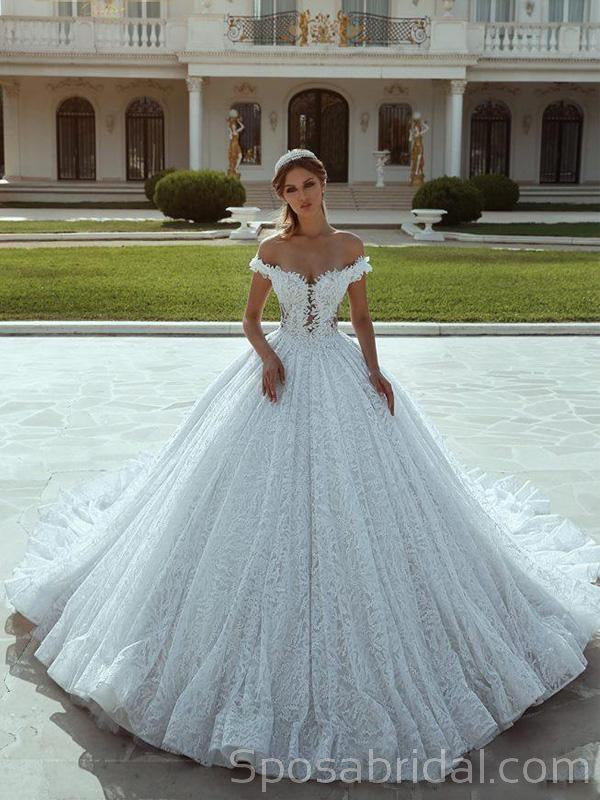 Elegant Lace Applique Wedding Dresses Off Shoulder Sweetheart Bridal Ball  Gown | eBay